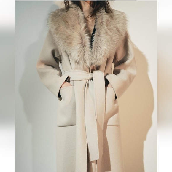 BNWT! Zara Faux fur wool blend coat zw collection - Picture 3 of 15